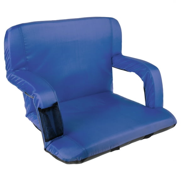 Wide Stadium Seat Chair Bleacher Cushion- Padded Back Support, Armrests, 6 Reclining Positions and Portable Carry Straps By Wakeman Outdoors (Blue)