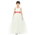 thumbnail image 2 of Ekidsbridal Girl Bridesmaid Flower Girl Dress - V-Neck Ivory Tulle Dress with Tiebow 218noFT-A (Size: 2-12), 2 of 4