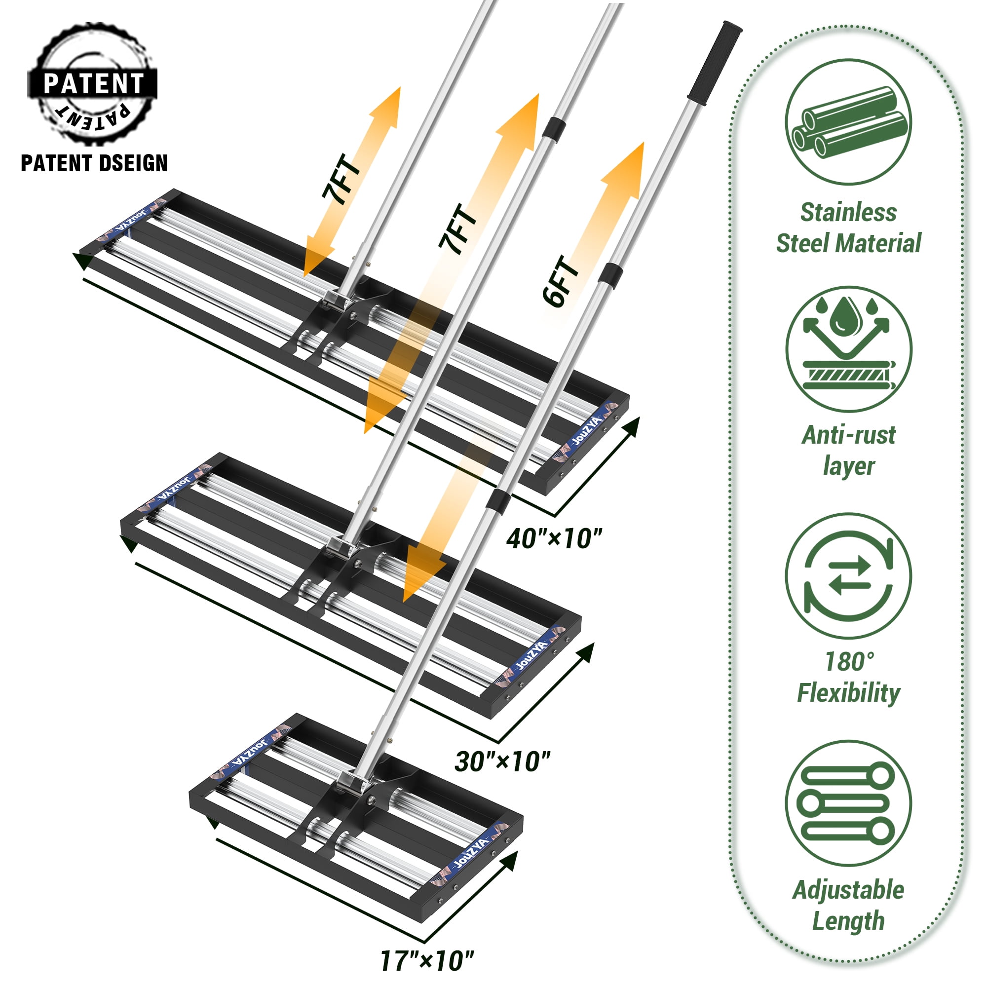 JouZYA 17"x10" Lawn Leveling Rake with Aluminum Rollers, Stainless Steel Lawn Leveler Levelawn Tool, 70" Handle