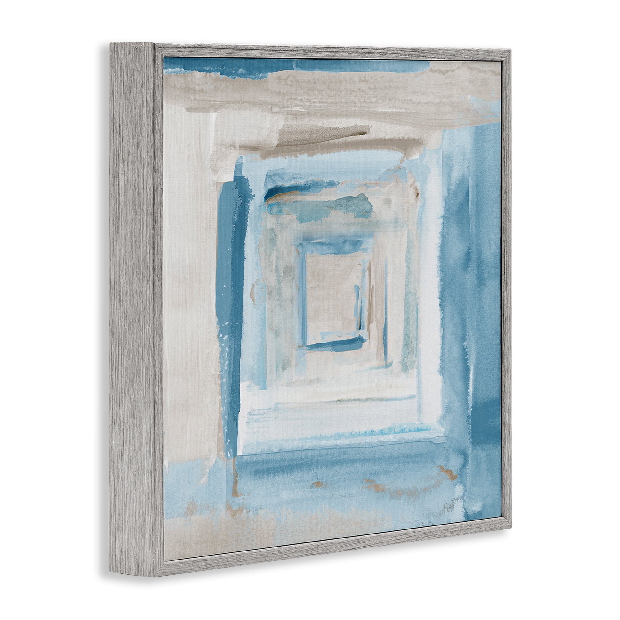 Stupell Industries Blue Layered Squares Abstract Painting Gray Framed Art Print Wall Art, 12 x 12