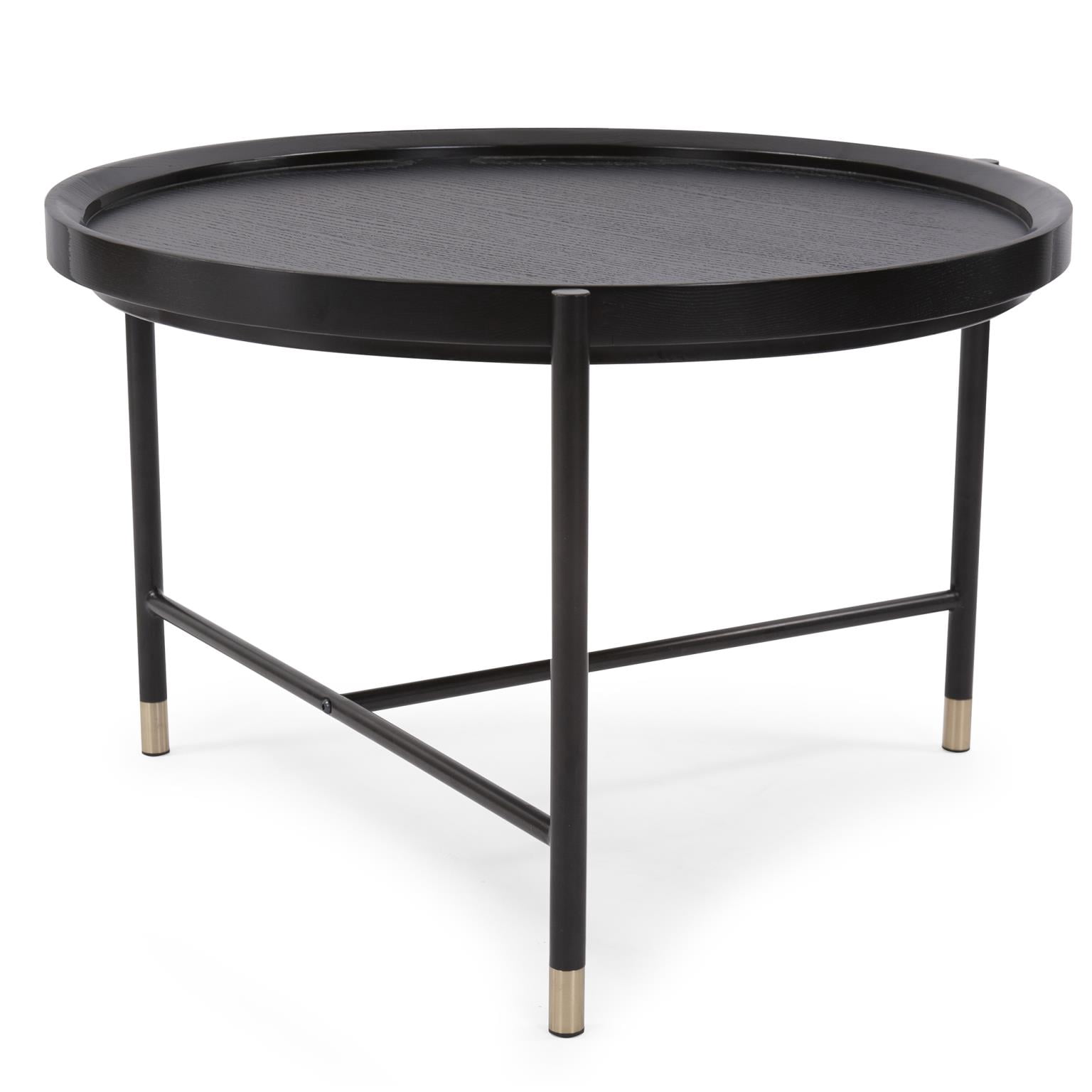 Tyler Dillon Black Ash Round Coffee Table with Metal Base - 28"D x 18"H
