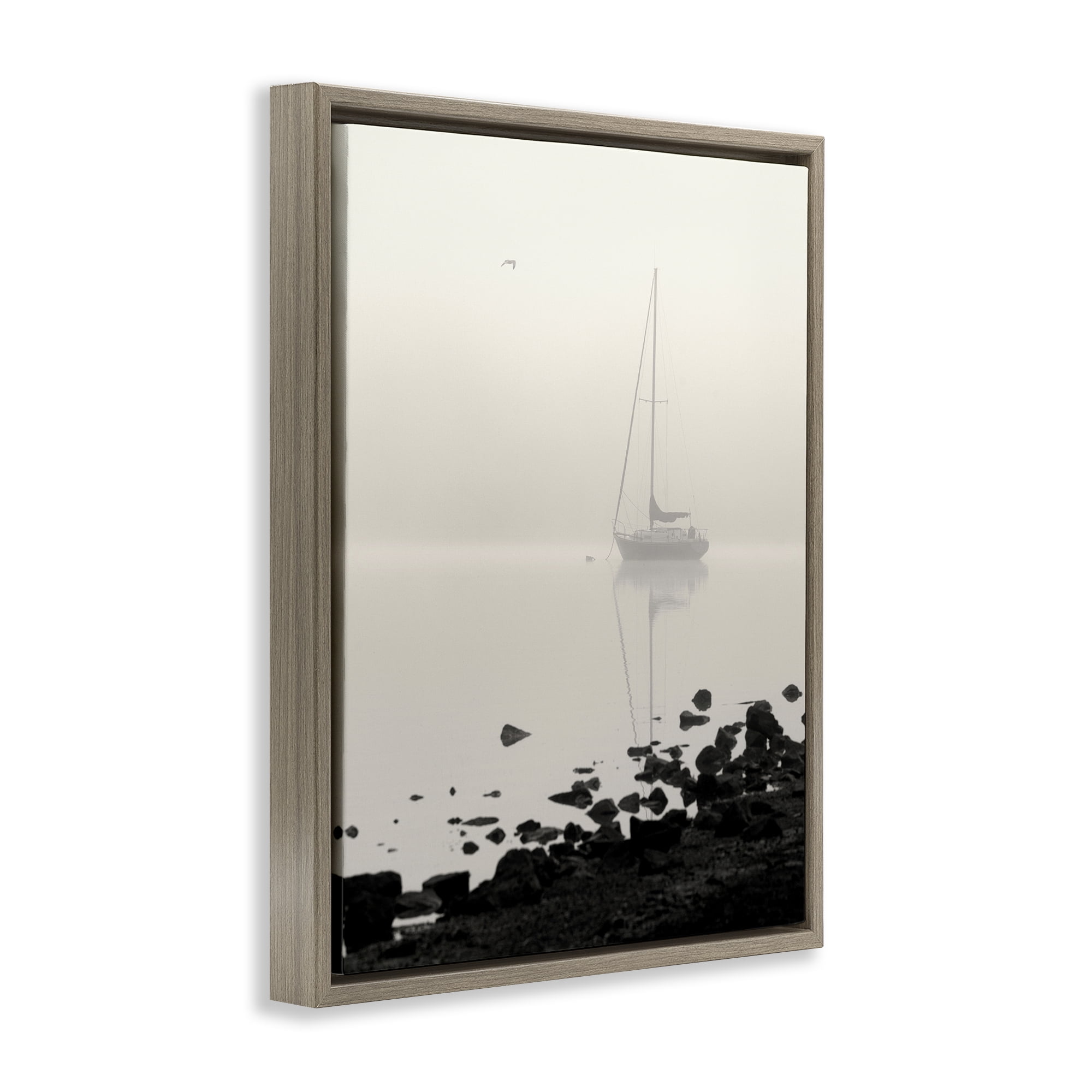 Stupell Industries Moored In Fog Brown Framed Floater Canvas Wall Art, design by Nicholas Bell