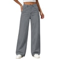 thumbnail image 6 of Nekdswn Girls Barrel Pants Elastic Waist Baggy Wide Leg Faux Denim Pants Solid Color High Stretch Loose Chinos Casual Y2k Streetwear Trousers, 6 of 8
