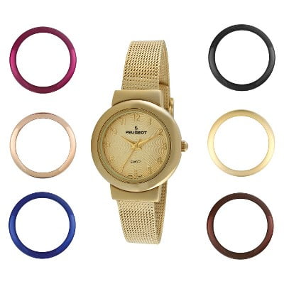 Women's Peugeot Interchangeable Bezel Champagne Dial Watch Set - Gold