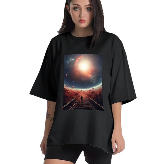 Plus Size Shirt for Women Black Tops for Women Short Sleeves Shirt for Women Space 3 T Shirt Crewneck Shirt for Women XS