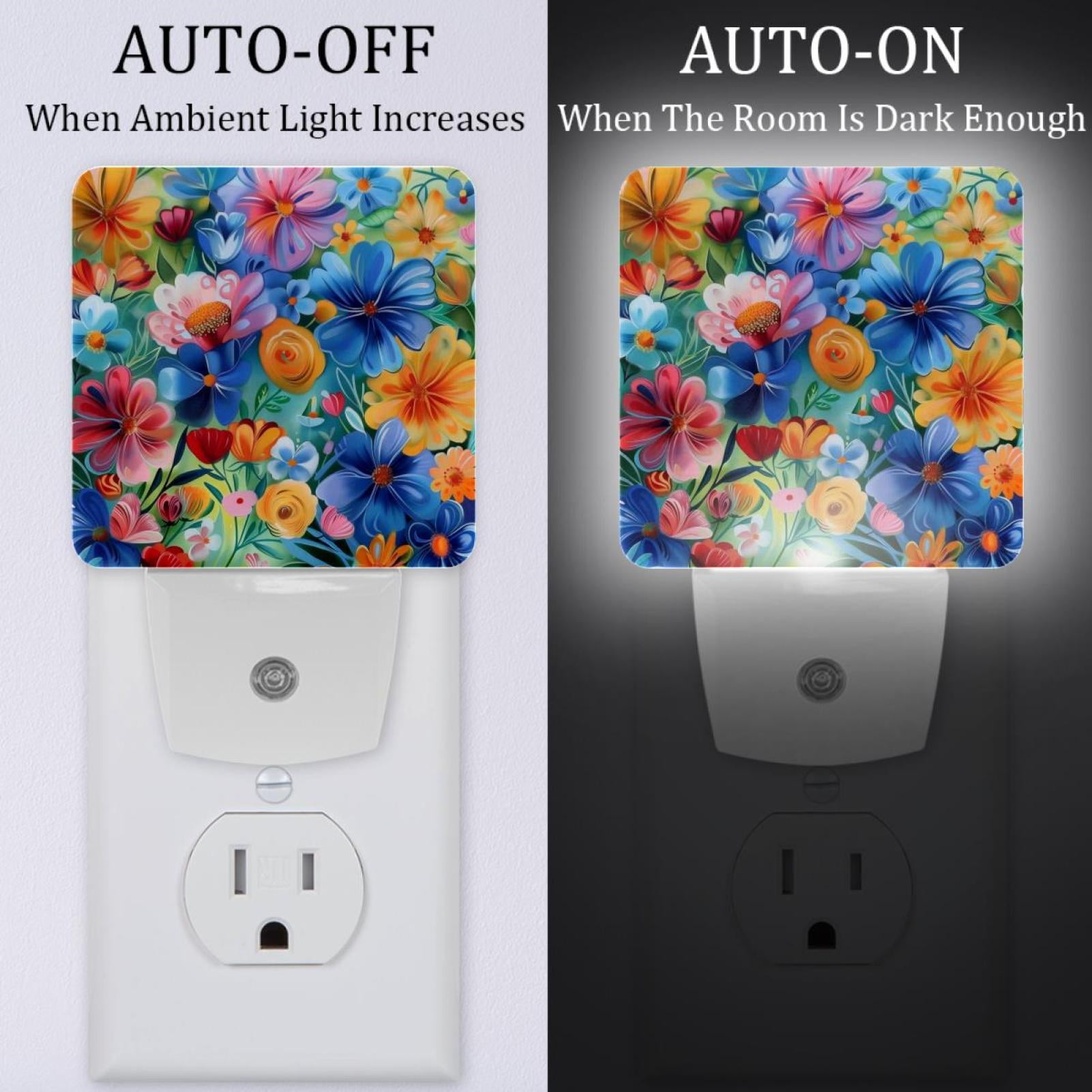PhooArto Spring Colorful Floral Painting Plug in LED Night Light Auto Sensor Dusk to Dawn Decorative Night for Bedroom, Bathroom, Kitchen, Hallway, Stairs, Baby's Room, Energy Saving