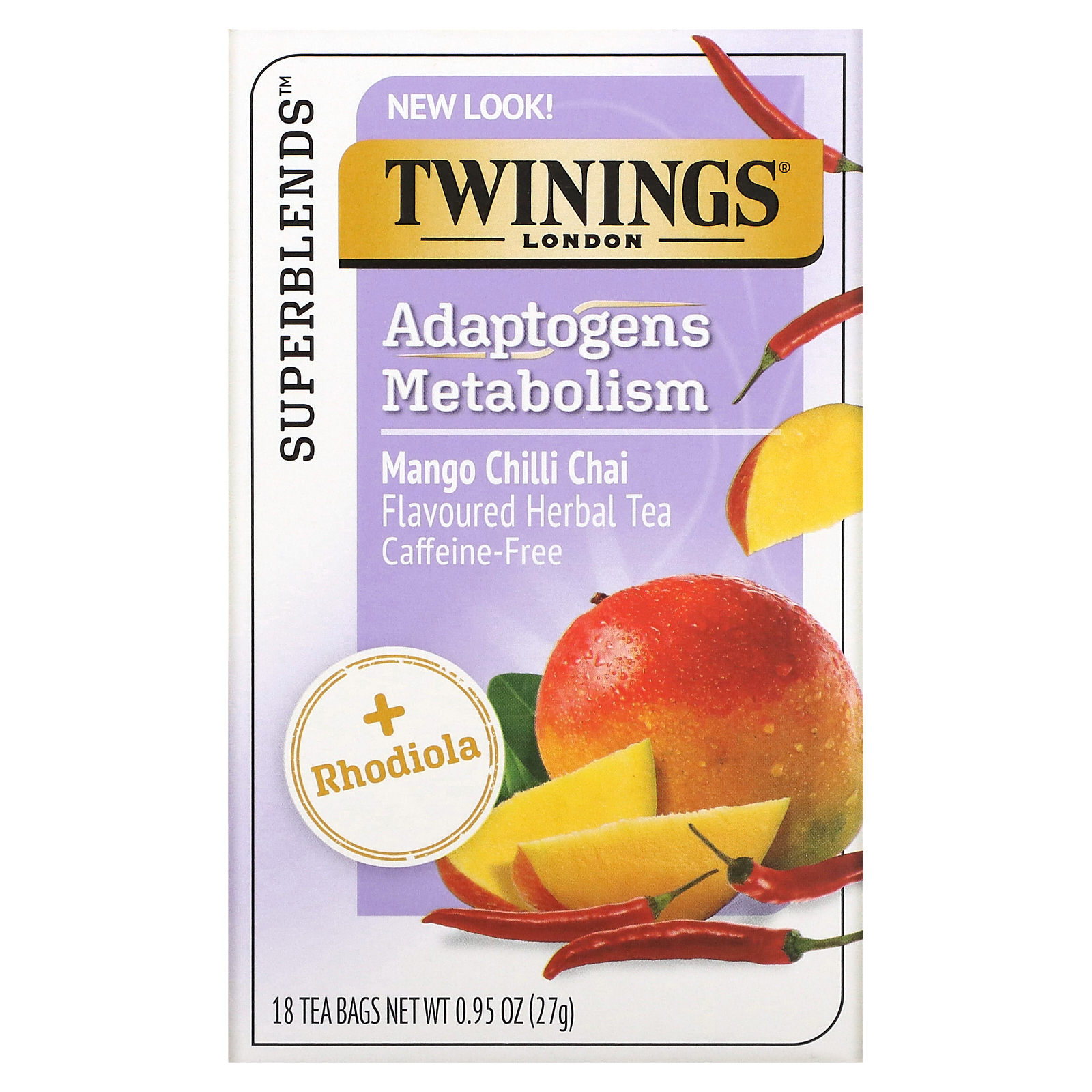 Twinings, Adaptogens Metabolism Herbal Tea, Mango Chili Chai, Caffeine