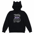 thumbnail image 3 of Coraline Twitchy Witchy Girl Text with Iridescent Black Sequins and Chenille Embroidery on Black Cat hoodie Adult-XL, 3 of 5