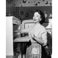 thumbnail image 2 of Portrait of a young woman standing near a refrigerator Poster Print (18 x 24), 2 of 4