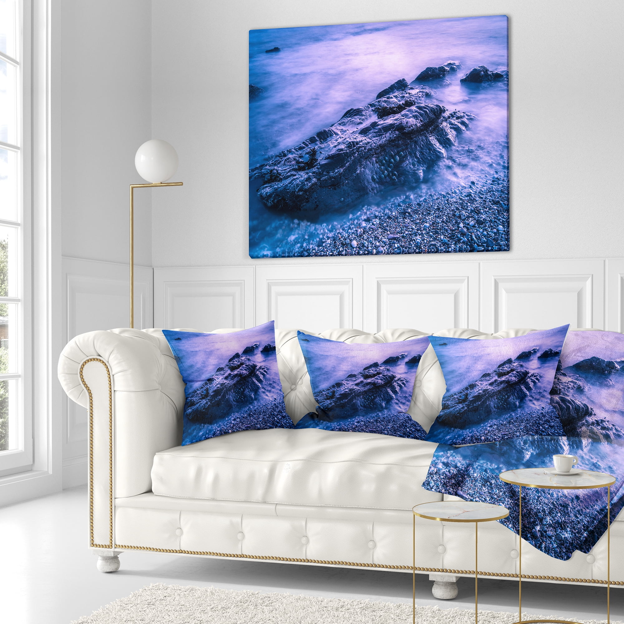 Designart Blue Slow Motion Sea Waves - Modern Seascape Throw Pillow - 16x16