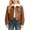 Khaki, variant on KAUOD Girls Cropped PU Leather Jacket Contrast Lapel Button Bomber Jacket Kids Cute Casual Long Sleeve Faux Leather Motorcycle Coat
