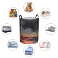 thumbnail image 3 of DouZhe Imperméable Pliable Grands Paniers à Linge, Impression Cyberpunk Future Ville Circular Hamper avec Poignées, 3 of 6