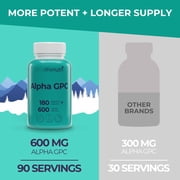 مكمل ألفا GPC Choline 300mg - 120 كبسولة نباتية | صنع في الولايات المتحدة الأمريكية | محسن معرفي Nootropic | يدعم وظيفة الذاكرة والدماغ | يعزز التركيز والمزاج | 300 ملغ حبوب مسحوق نقية