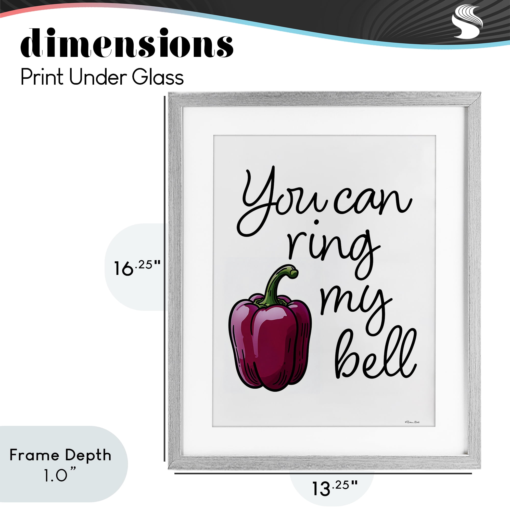Stupell Industries Ring My Bell Pepper Gray Framed Print Under Glass, design by Susan Ball