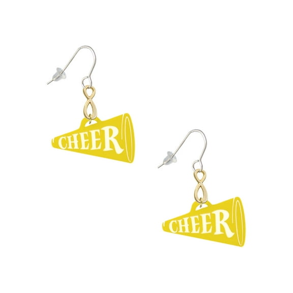 Delight Jewelry Acrylic 1.25" Yellow Cheer Megaphone Gold Tone Infinity French Earrings