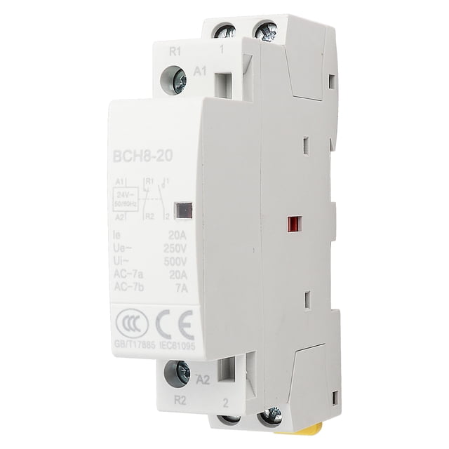 Contactor de CA doméstico 2P 20A, montaje en riel DIN, 1NO 1NC (24 V)