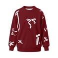 thumbnail image 6 of Lutiedan Christmas Bow Sweater for Girls Cute Crew Neck Knit Sweater Kids Long Sleeve Holiday Pullover Size 5-16,Wine, 6 of 8