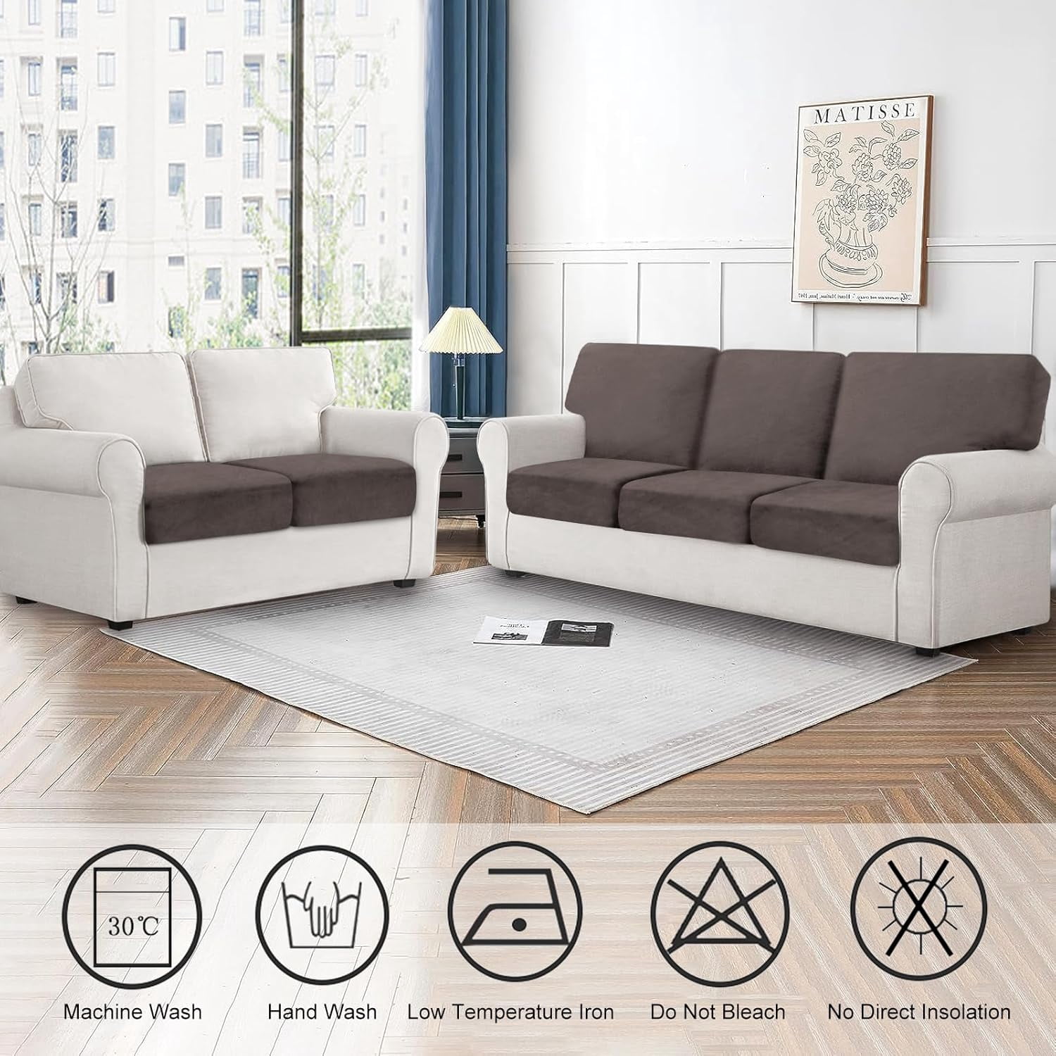 Couch Covers, 3 Pieces Couch Cushion Cover Velvet, Seat Cushion Cover, Stretch Sofa Covers, Separate Sectional Sofa Slipcovers, Furniture Protector(3-Seater or Backrest, Coffee)
