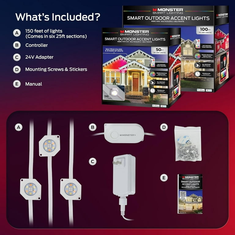 Monster Outdoor LED Smart Lights, RGBIC+ Multiwhite Permanent