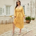 thumbnail image 3 of Women Plus Size V Neck Wrap Maxi Dress High Waist Ruffle Summer Casual Dress with Belt Long Sleeve, 3 of 5