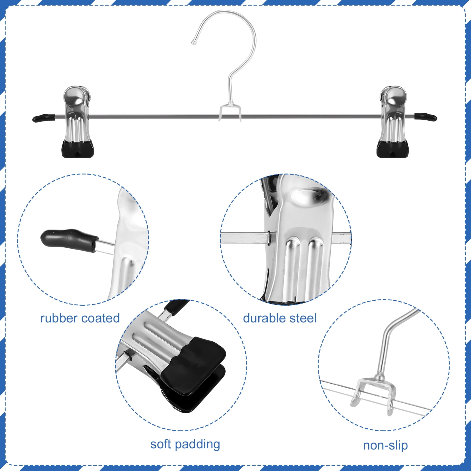Topekada 40 Pack Pants Hangers Space Saving, 9-11 Inch Non Slip Stainless Steel Metal Pants Hanger with Clips, Clothes Hangers for Shorts, Skirt, Bottoms, Jeans
