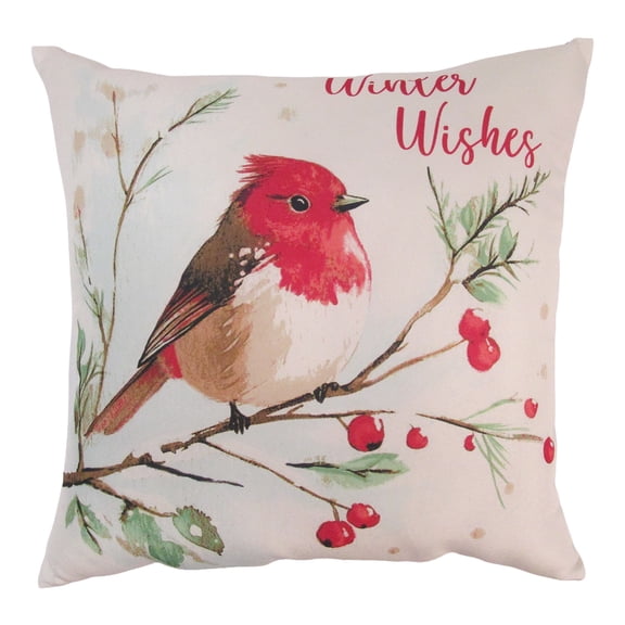 Mainstays 16" x 16" Reversible Decorative Outdoor Throw Pillow, Winter Wishes Bird