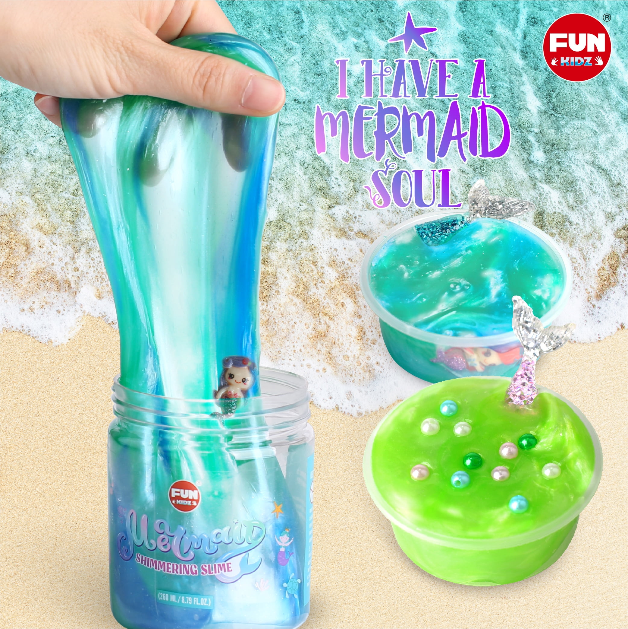 Mermaid Slime for Girls，Funkidz Shimmer Sparkle Slime Kit with Mermaid Tail Charms Pearls Supplies Great Mermaid Toy Gift for 7 8 9 10 11 12 Years Old Girls Kids
