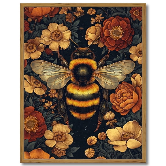 Drsoum Vintage Bee and Flowers Canvas Prints Home Decor Painting Picture Bedroom Wall Art Bathroom Living room 11x14in Brown Framed