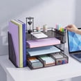 thumbnail image 7 of Desk Organizer, 4-Tier Paper Letter Tray with File Holder, Drawer & 2 Pen Holders, Desktop Accessories & Workspace Organizers for Home Office Supplies, Black, 7 of 7
