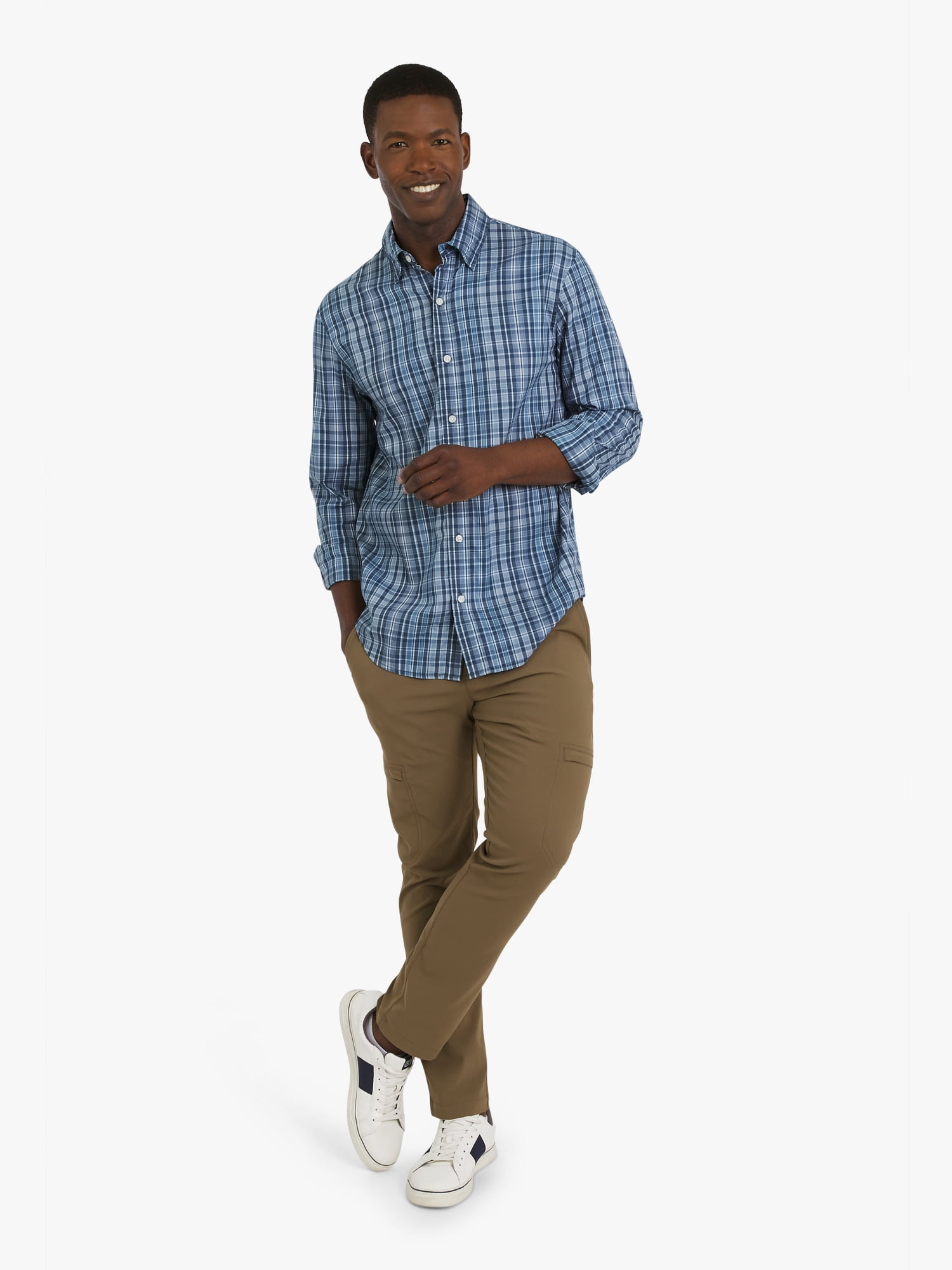 Chaps Men's & Big Men's Long Sleeve Flex Twill Yarn-Dye Woven Shirt, Sizes S-3XL