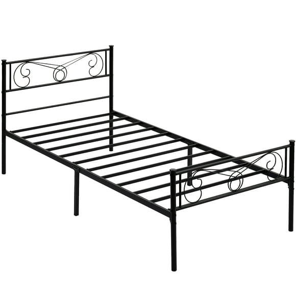 Cama individual de metal para niños con cabecero y piecero - Estructura resistente con lamas metálicas - Fácil montaje y almacenamiento bajo cama - Diseño silencioso - Negro, TWIN