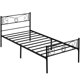 thumbnail image 1 of Cama individual de metal para niños con cabecero y piecero - Estructura resistente con lamas metálicas - Fácil montaje y almacenamiento bajo cama - Diseño silencioso - Negro, TWIN, 1 of 9