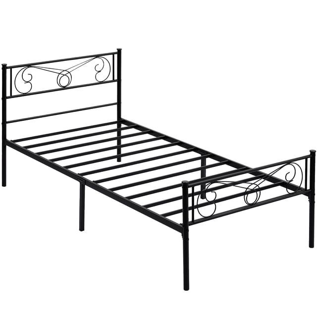 Cama individual de metal para niños con cabecero y piecero - Estructura resistente con lamas metálicas - Fácil montaje y almacenamiento bajo cama - Diseño silencioso - Negro, TWIN