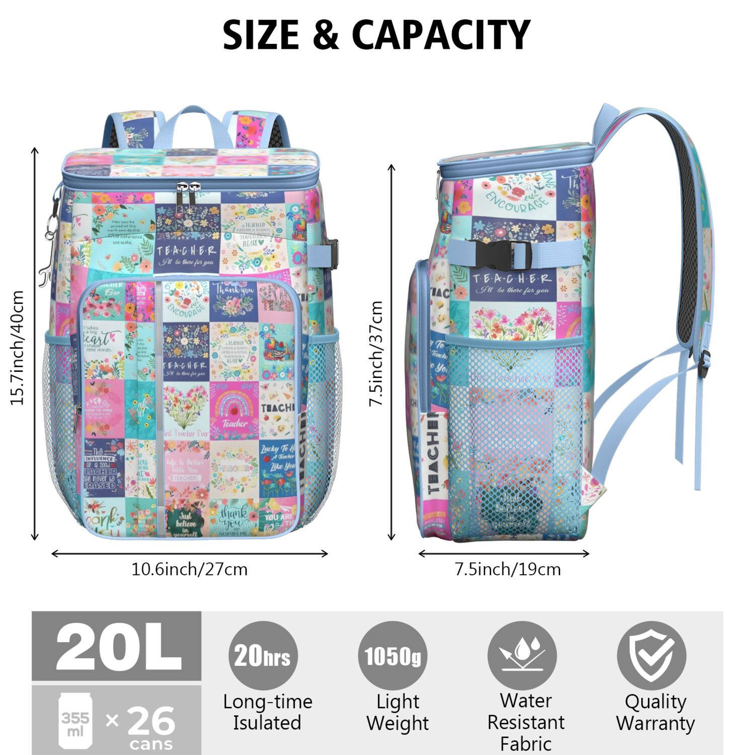 Travel Cooler Bag - Pioneer Flower Floral Print Pattern Camping Beer Cooler Backpack with Bottle Opener- Waterproof Insulated Picnic Backpacks - Cooler Bag for Beach