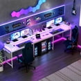 thumbnail image 4 of Ourlova White Versatile U-Shaped Computer Desk with Power Outlets & RGB LED Lights – 78-Inch Reversible L-Shaped Office Desk with Monitor Stand & Ample Storage for Gaming and Work, 4 of 8