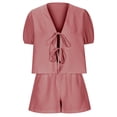 thumbnail image 3 of Bixock Women's 2 Piece Loungewear Set,Short Sleeve Shorts Pajama Set,Fashion Plaid Front Cardigan Top Plaid Set, 3 of 4