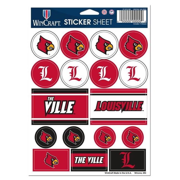 Wraft Fanatics 3208587781 5 x 7 in. Louisville Cardinals Decal Sheet - Vinyl