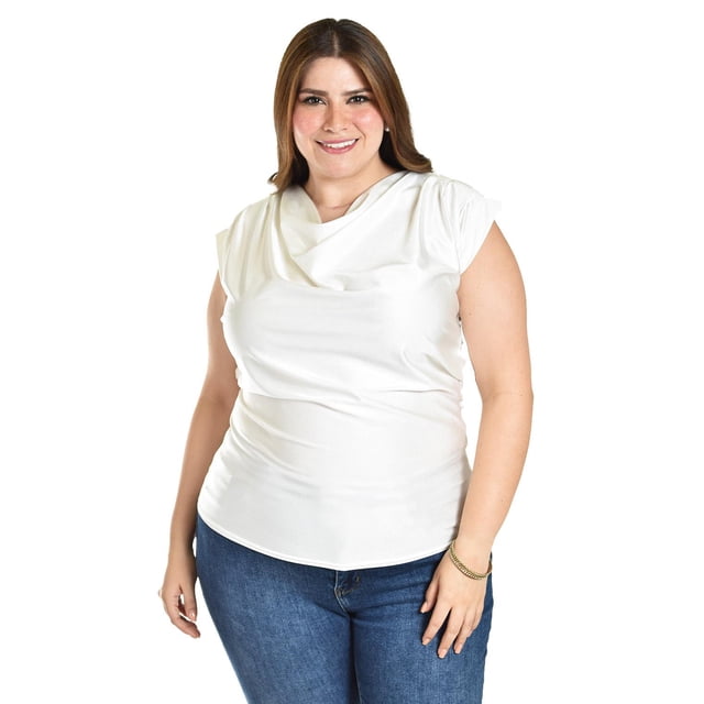 Blusa con cuello drapeado Roman Fashion / Tallas Extras, 1740 (Blanco) blanco 42