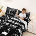 thumbnail image 4 of Manfei Retro Camo US Flag Bed Sheets, Patriotic Soldier Silhouette Full Size Sheets, Black White, Black Reversible 4 Pieces (1 Flat Sheet, 1 Fitted Sheet and 2 Pillowcases), 4 of 6