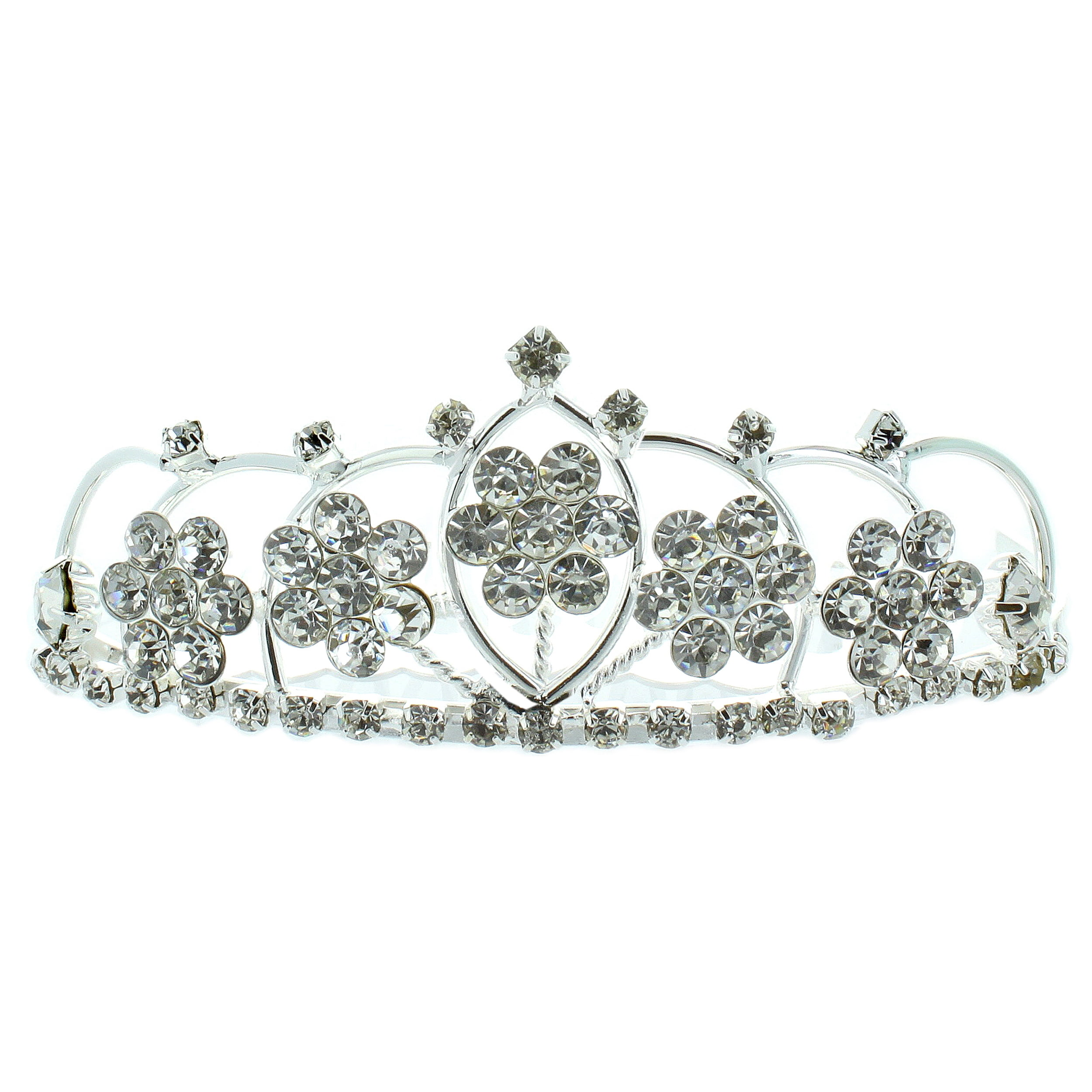 Kate Marie 'Kyle' Adorable Floral Rhinestones Tiara Combs in Silver