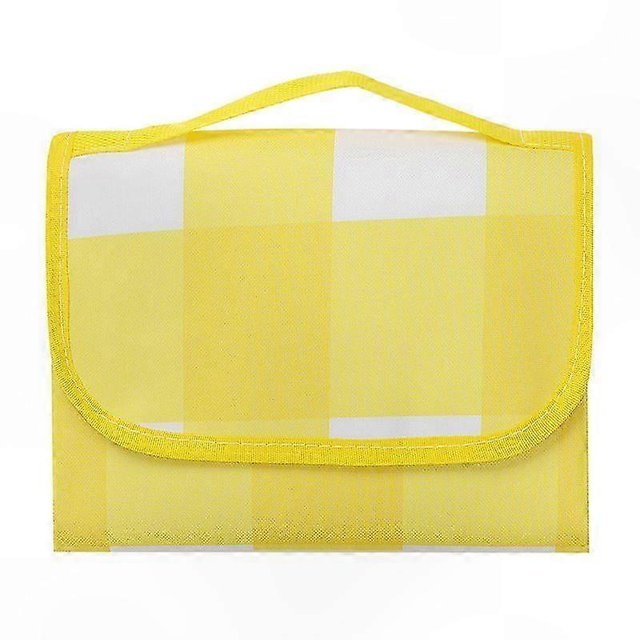Nordic Plaid Picnic Blanket Thickened Ox Cloth Foldable Mat for Outdoor Use Yellow 150x200cm