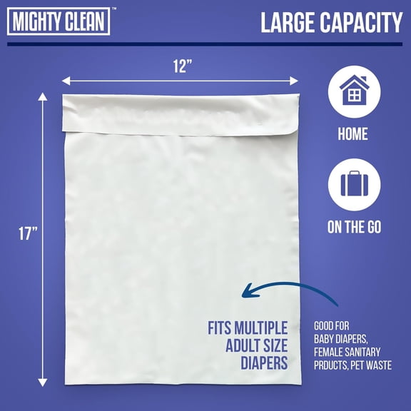 Extra Large Adult Diaper Disposable Bags - 30 Bags | Leak-Proof, Odor Sealing, Tear Resistant | Discreet for Diapers, Incontinence Pads, Sanitary Product Disposal | Durable and Unscented