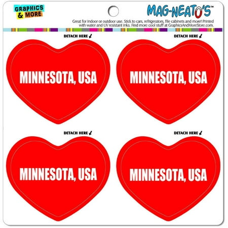 

I Love Minnesota USA Automotive Car Refrigerator Locker Vinyl Magnet Heart Set
