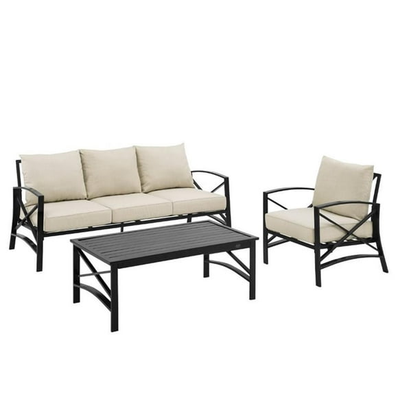 Crosley Furniture Kaplan Ensemble de Canapé d'Extérieur en Métal 3 Pcs, Couleur Avoine