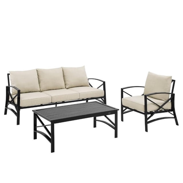 Crosley Furniture Kaplan 3 Piece Metal Outdoor Sofa Set in Oatmeal