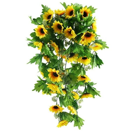 24Ft Artificial Sunflowers Vine Silk Flower Garland Hanging Baskets Plants Home Outdoor Wedding Arch Garden Wall