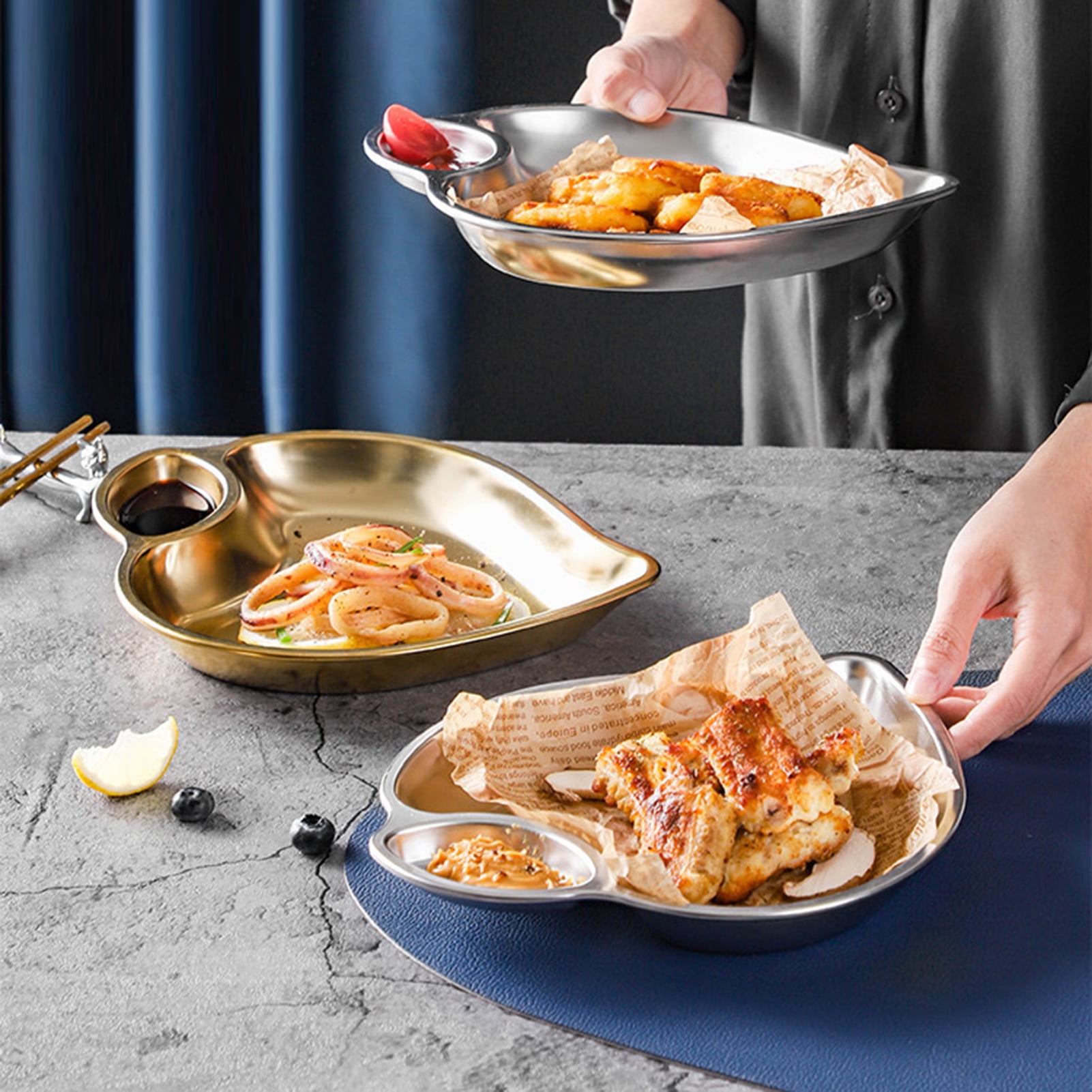 2-Pack Stainless Steel 3-Compartment Plates With Forks & Spoons - 8 Inch Lunch Trays For Picky Eaters, Camping, Weight Loss