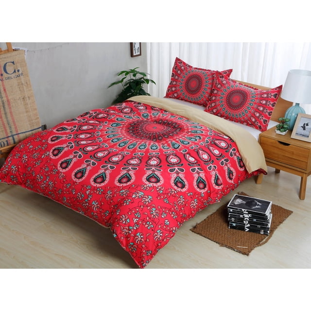 3D Bohemio Rojo Funda de edredón Set Ropa de cama Set Fundas de almohada 119
