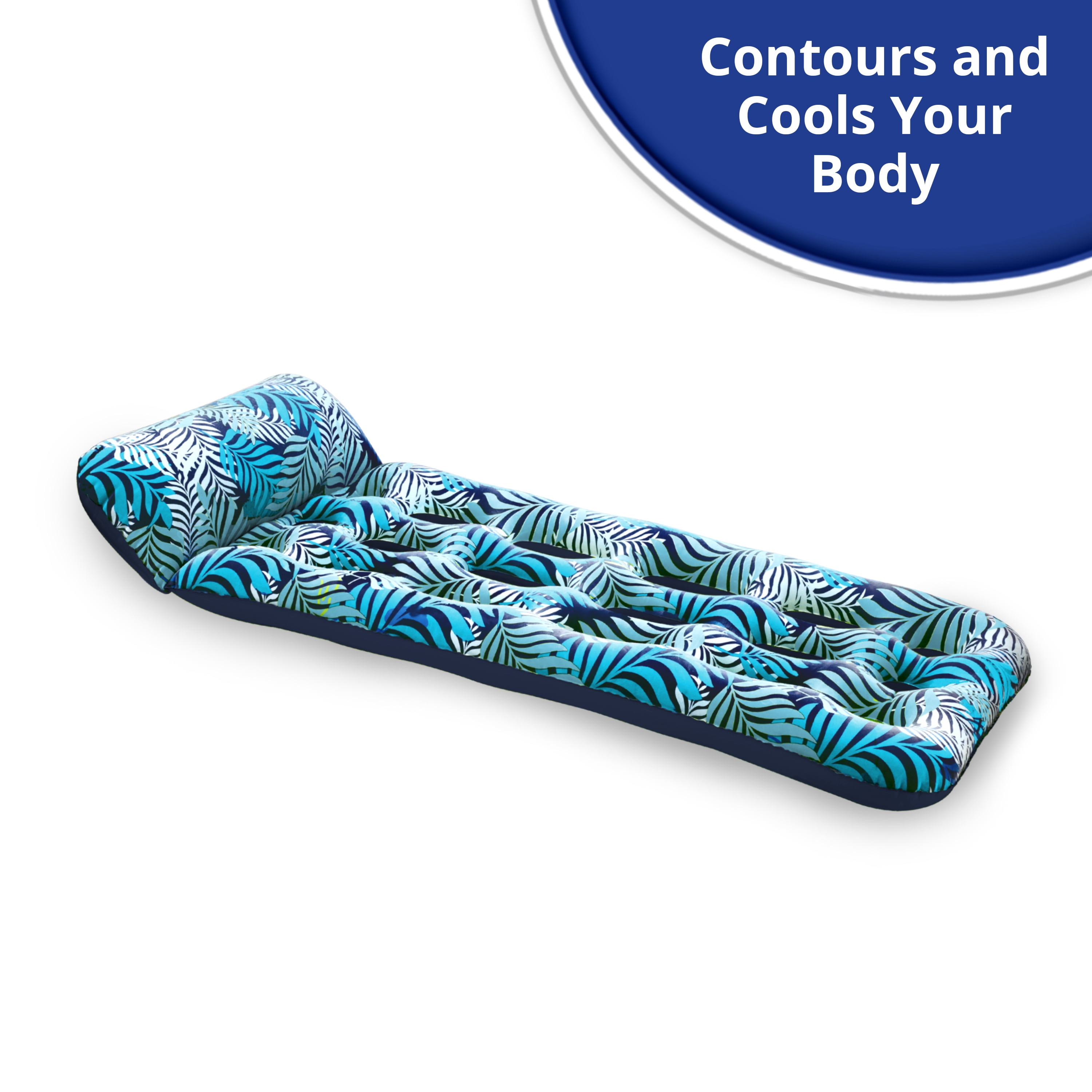 Aqua Leisure Inflatable Pool Float Water Contour Cooling Lounge, Blue Ferns