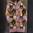thumbnail image 2 of GBSYEWXS Women Cardigan Soft Hooded Long Sleeve Cat Print Leisure Open Front Sweater Pink, 2 of 4